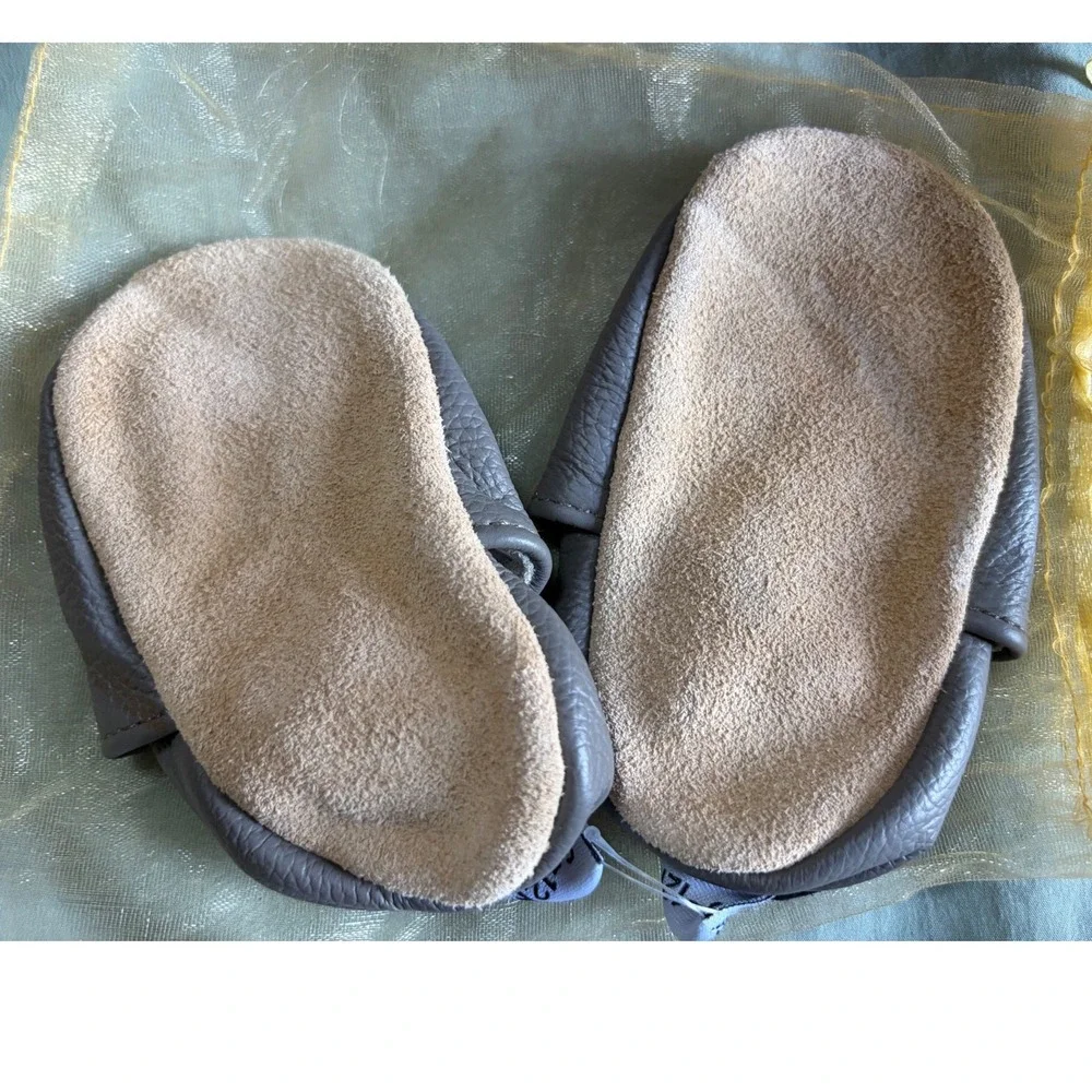 PanKola Baby Soft Sole Leather Booties Grey Panda Infant Shoes 6-12M